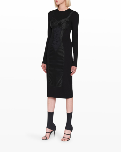 Shop Dolce & Gabbana Long-sleeve Midi Sheath Dress In Black