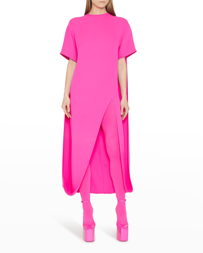 Shop Valentino Thigh-slit Silk Cape Midi Dress In Pink
