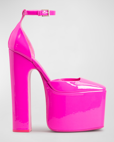 Shop Valentino Disco Patent Ankle-strap Platform Pumps In Pink