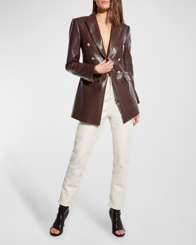 Shop As By Df Beck Recycled Leather Double-breasted Blazer In Mahogany
