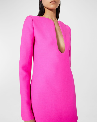 Shop Valentino Plunging Solid Crepe Mini Dress In Pink