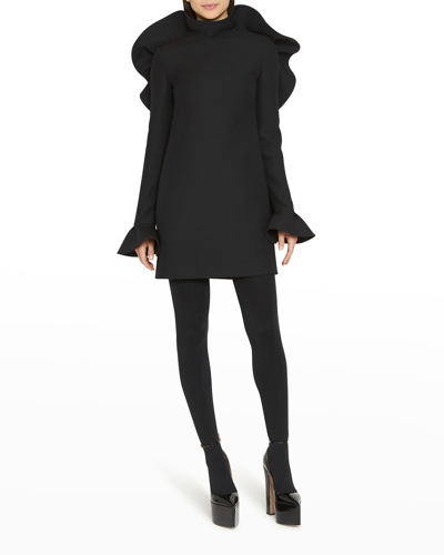 Shop Valentino Ruffle Crepe Mini Dress In Black
