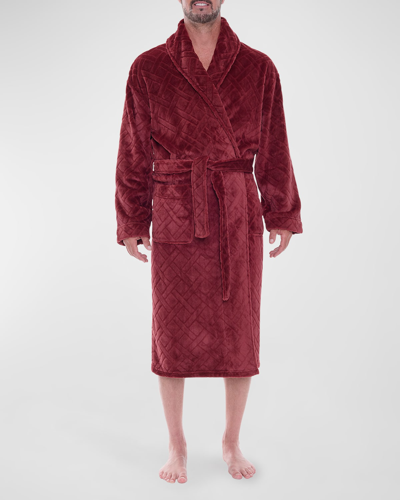 Majestic Men's Crossroads Textured Plush Shawl Robe In Cabernet