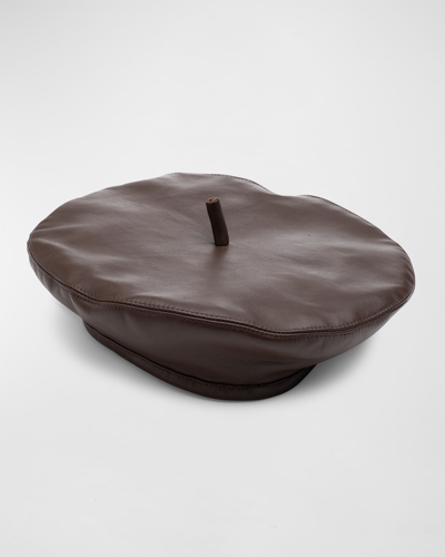 Shop Eugenia Kim Carter Leather Beret In Chocolate