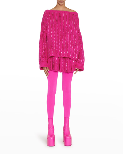 Shop Valentino Sequin Rib Knit Mini Skirt In Pink