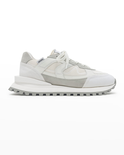 Shop Axel Arigato Men's Sonar Rubber Tread Mesh Sneakers In White/grey