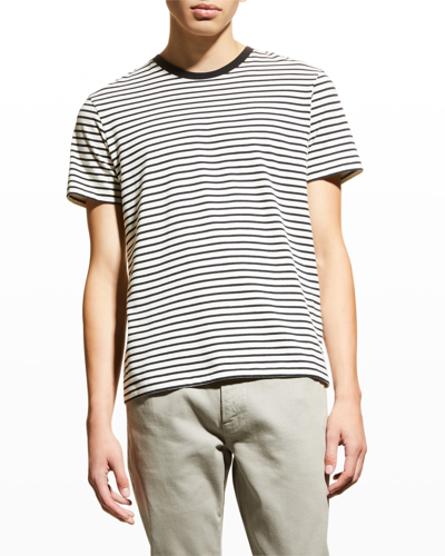 Shop Frame Men's Striped Crew T-shirt In Off White-noir Mu