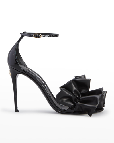 Shop Dolce & Gabbana 105mm Leather Ruffle Ankle-strap Sandals In Black