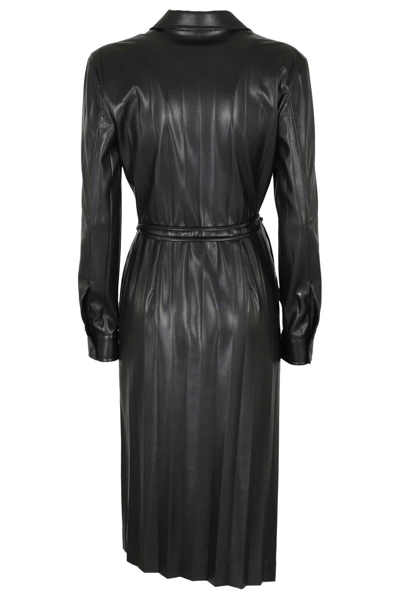 Shop Msgm Faux-leather V-neck Wrap Dress In Nero