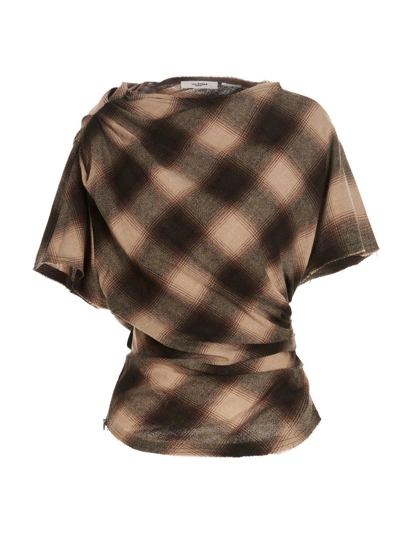 Shop Isabel Marant Étoile Neyela Checked Asymmetric Blouse In Khaki