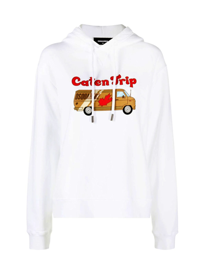Shop Dsquared2 Hooded Sweatshirt With Caten Trip Print In White