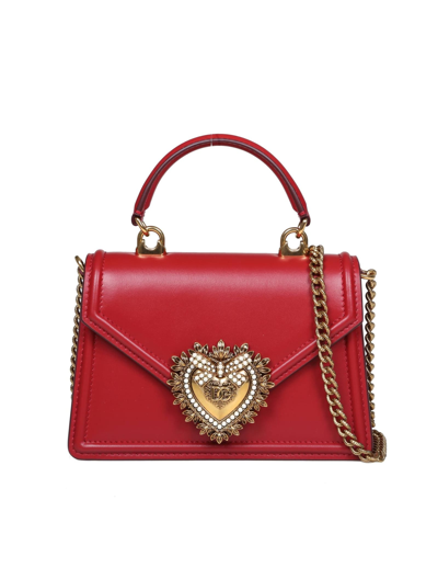 Shop Dolce & Gabbana Small Devotion Handbag In Smooth Calfskin In Red
