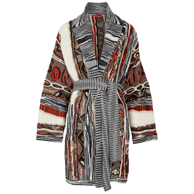 Shop Missoni Intarsia Belted Wool Cardigan In Multicoloured