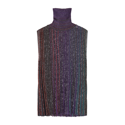 Shop Missoni Striped Sequin-embellished Knitted Top In Multicoloured