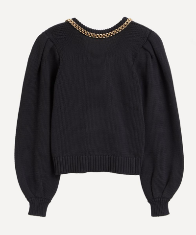 Aje Elle Chain Open Back Knit Sweater In Black
