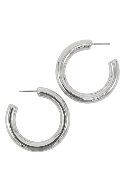 Shop Adornia Rhodium Plated Thick Tube Hoop Earrings In Silver