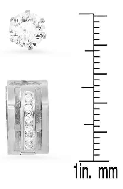 Shop Hmy Jewelry Stainless Steel 2-piece Crystal Earring Set In Metallic