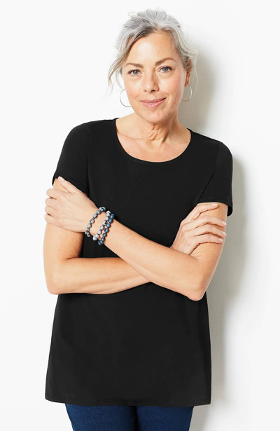 Jjill J.jill Pure Jill Scoop-neck Elliptical Tee In Black