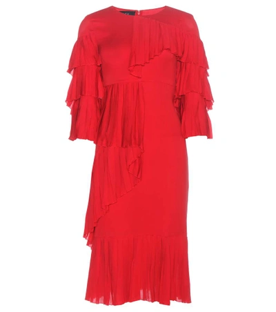 Gucci Ruffle-panel Silk-georgette Dress In Red