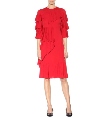 New Gucci Ruffled Silk-Georgette Hibiscus Red Dress It. 40