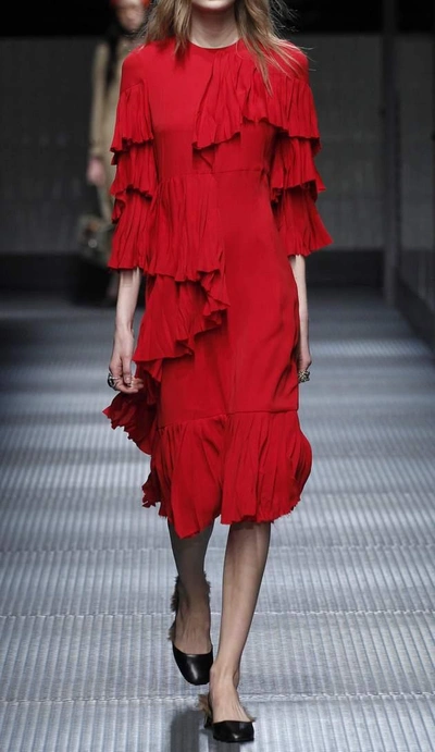Shop Gucci Silk Dress In Red