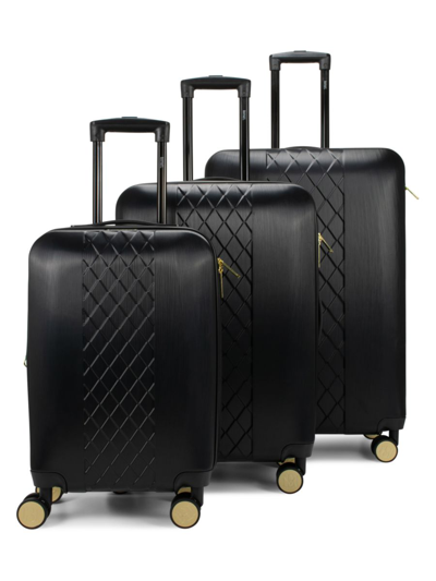 Shop Badgley Mischka 3-piece Patterned Spinner Suitcase In Black