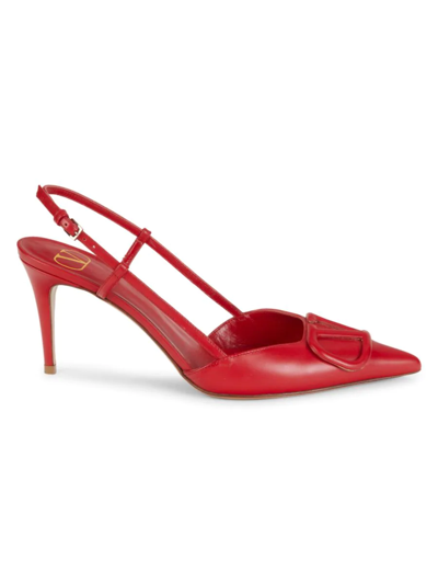 Shop Valentino Women's Point Toe Leather Slingback Pumps In Red