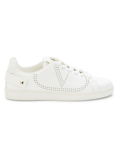 Shop Valentino Women's V Logo Perforated Leather Sneakers In Bianco
