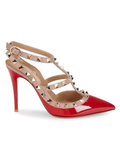 Shop Valentino Women's Studded Patent Leather Stiletto Pumps In Rosso