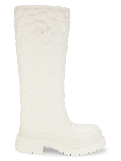 Shop Valentino Women's Rose Knee High Boots In Avorio