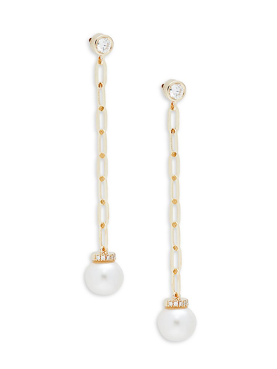 Saks Fifth Avenue Women's 14k Yellow Gold, 7mm Round Cultured Pearl & Diamond Drop Earrings In Yellow Gold