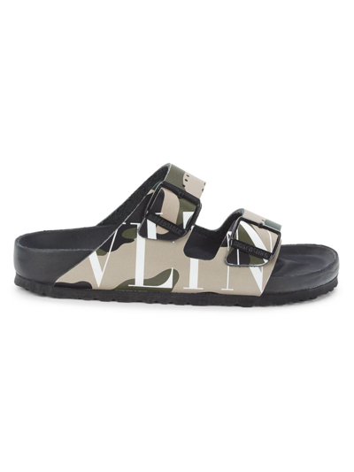 Shop Valentino Women's Camo Leather Dual Strap Sandals In Army Green