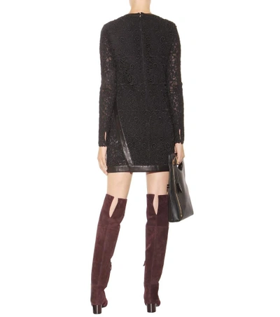 Shop Tom Ford Leather-trimmed Lace Minidress In Black