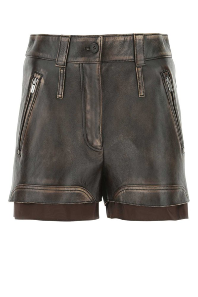Panelled Straight Leg Leather Shorts In Brown