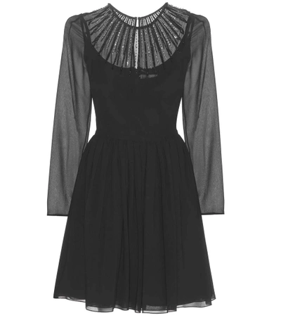 Saint Laurent Embellished Silk Minidress In Black