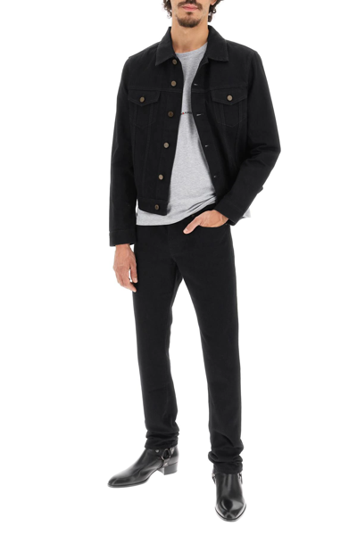 Shop Saint Laurent Short Cotton Denim Jacket In Black