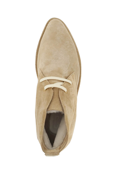 Agnona Suede Leather Chukka Lace-up Shoes In Beige