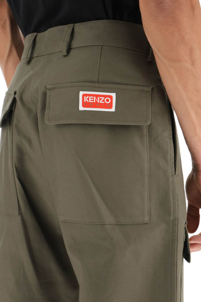 Shop Kenzo Cotton Cargo Pants In Green,khaki