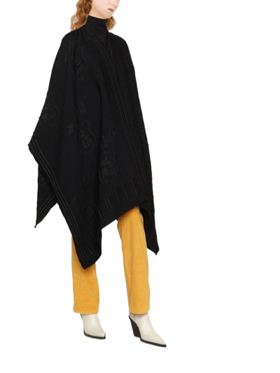 Shop Etro Women's Black Wool Poncho
