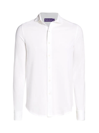 Shop Ralph Lauren Purple Label Men's Down Collar Shirt In White
