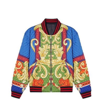 Shop Versace Mens Baroque-print Quilted Bomber Jacket, Brand Size 50 (us Size 40) In Blue