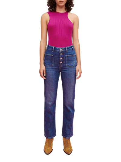 Shop Maje Passiony High-rise Stretch Jeans In Blue