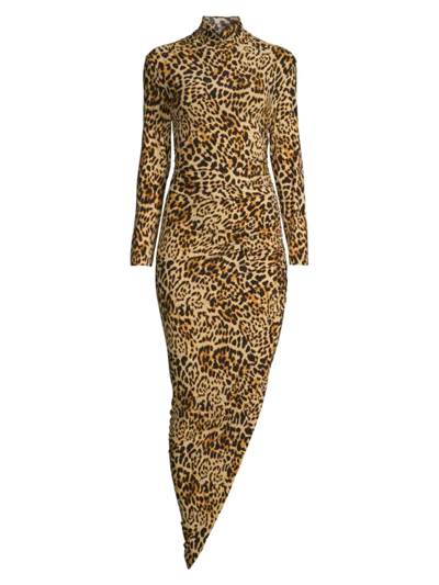 Shop Norma Kamali Women's Draped Leopard Maxi-dress