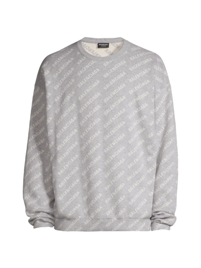 Shop Balenciaga Men's All-over Wool-blend Crewneck Sweater In Grey White
