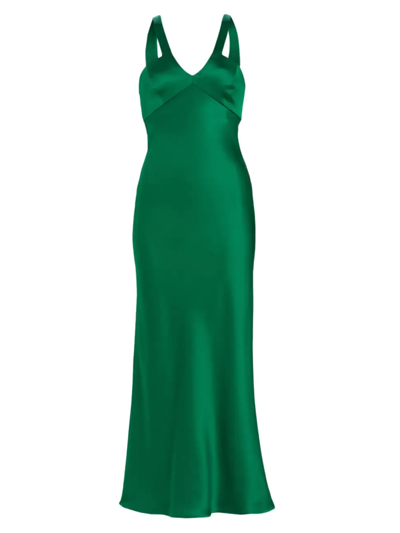 Shop Giorgio Armani Women's Bias-cut Silk Charmeuse Gown In Green