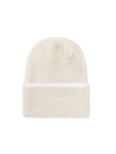 Shop Jacquemus Women's Fuzzy Logo Beanie In Off White