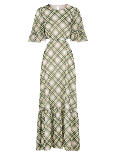 Shop Hansen + Gretel Women's Josephine Cut-out Maxi Dress In Green Tartan