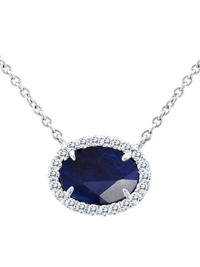 Shop Meira T Women's 14k White Gold, Blue Sapphire, & Diamond East-west Oval Pendant Necklace