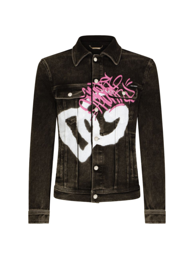 Shop Dolce & Gabbana Men's Spray Logo Print Denim Jacket In Variante Abbinata