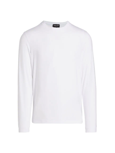Shop Giorgio Armani Men's Stretch Long-sleeve Shirt In White